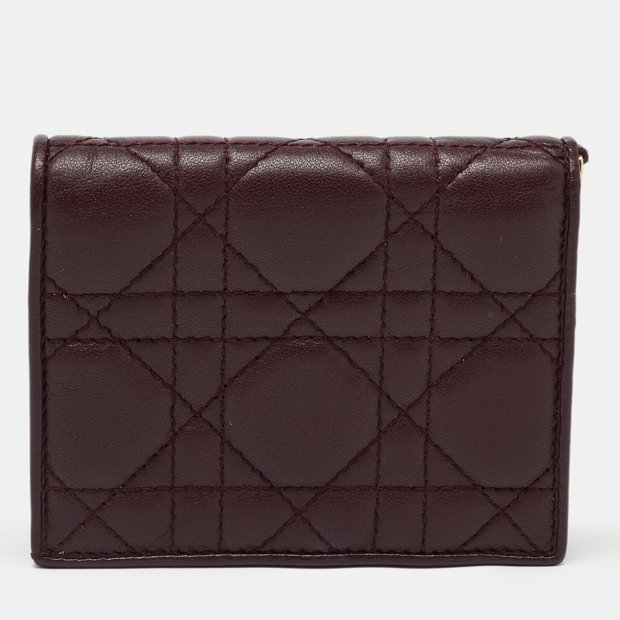 Dior Burgundy Cannage Leather Lady Flap Card Case